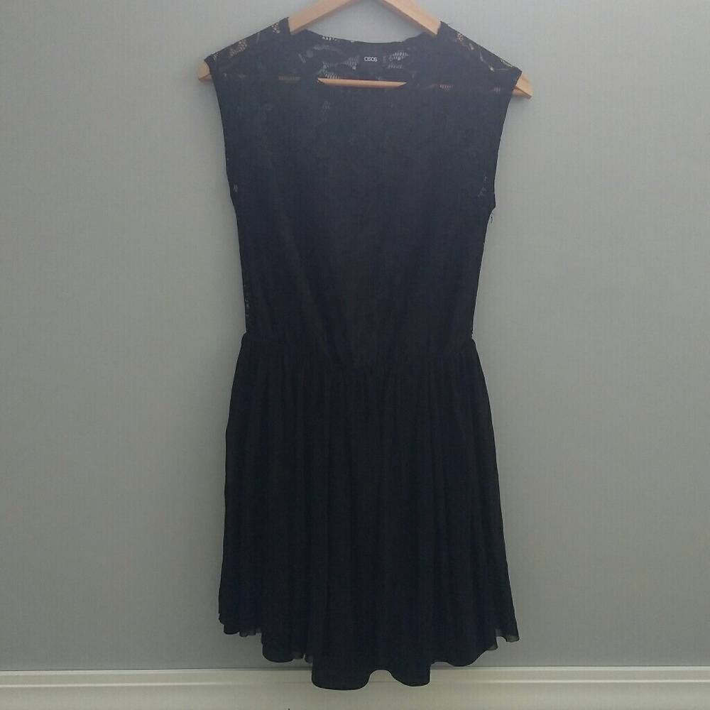 Asos black midi dress with flare skirt